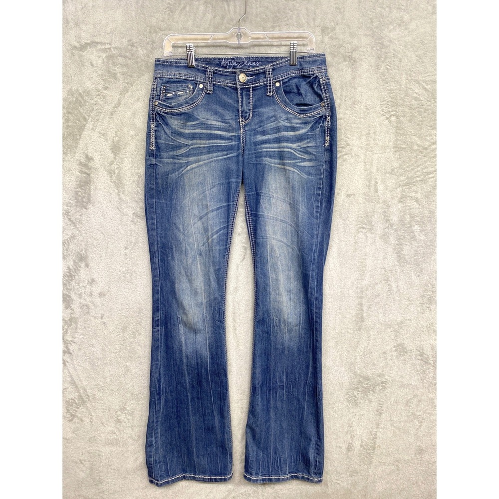 Ariya Y2K Rockstar GF Bootcut Jeans Denim Blue Low Rise Sz 9/10 (31x32) Stretch